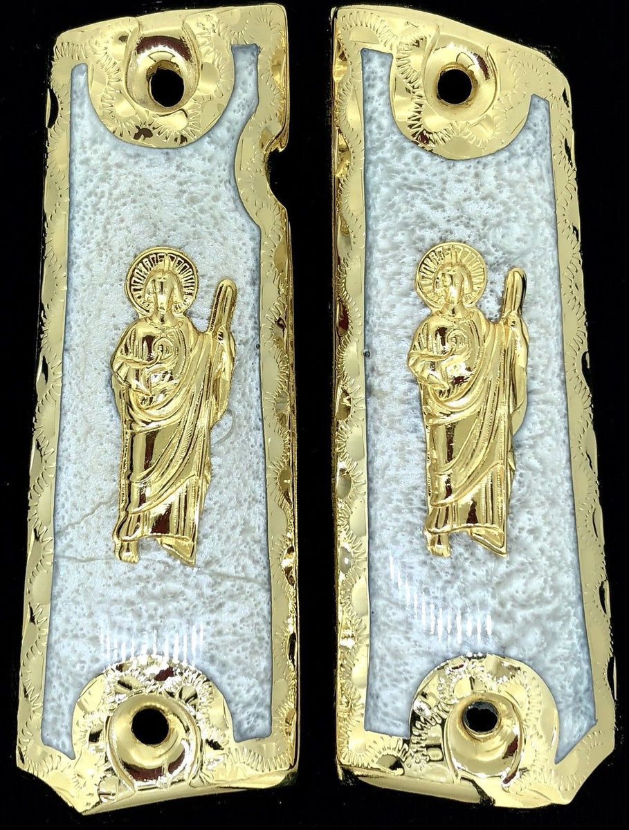 1911 Grips SAN Judas ST. Jude Full Size Government Ambi Cut Gold Plated...
