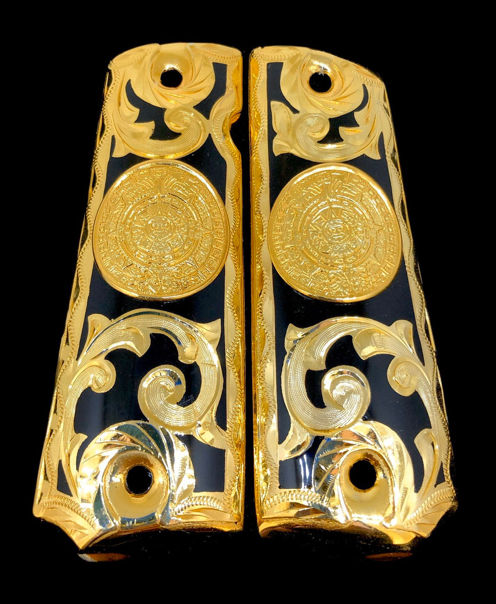 thumbnail image 2 of 1911 Colt Springfield Pearl Aztec Grips With Gold Horse Medallion & Screws - SHARD Polymer 2 of 5