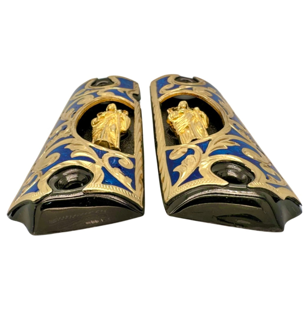 St Jude San Judas 1911 Gun Grips - Hand Engraved German Silver With Gold Plating