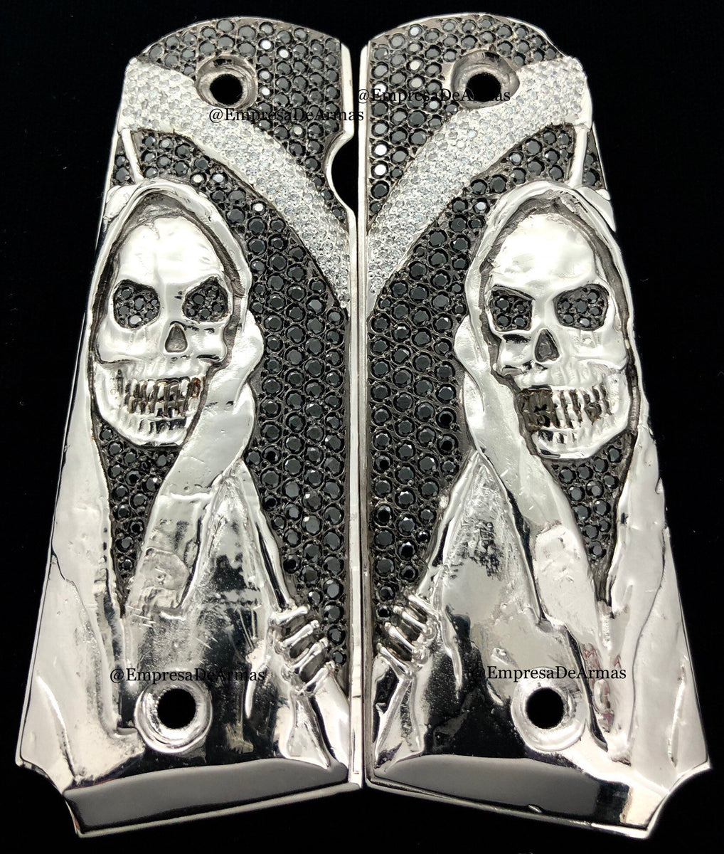 Impugnature Personalizzate Per Colt 1911 Full Size – Drago In Resina Bianca, Fatte A Mano