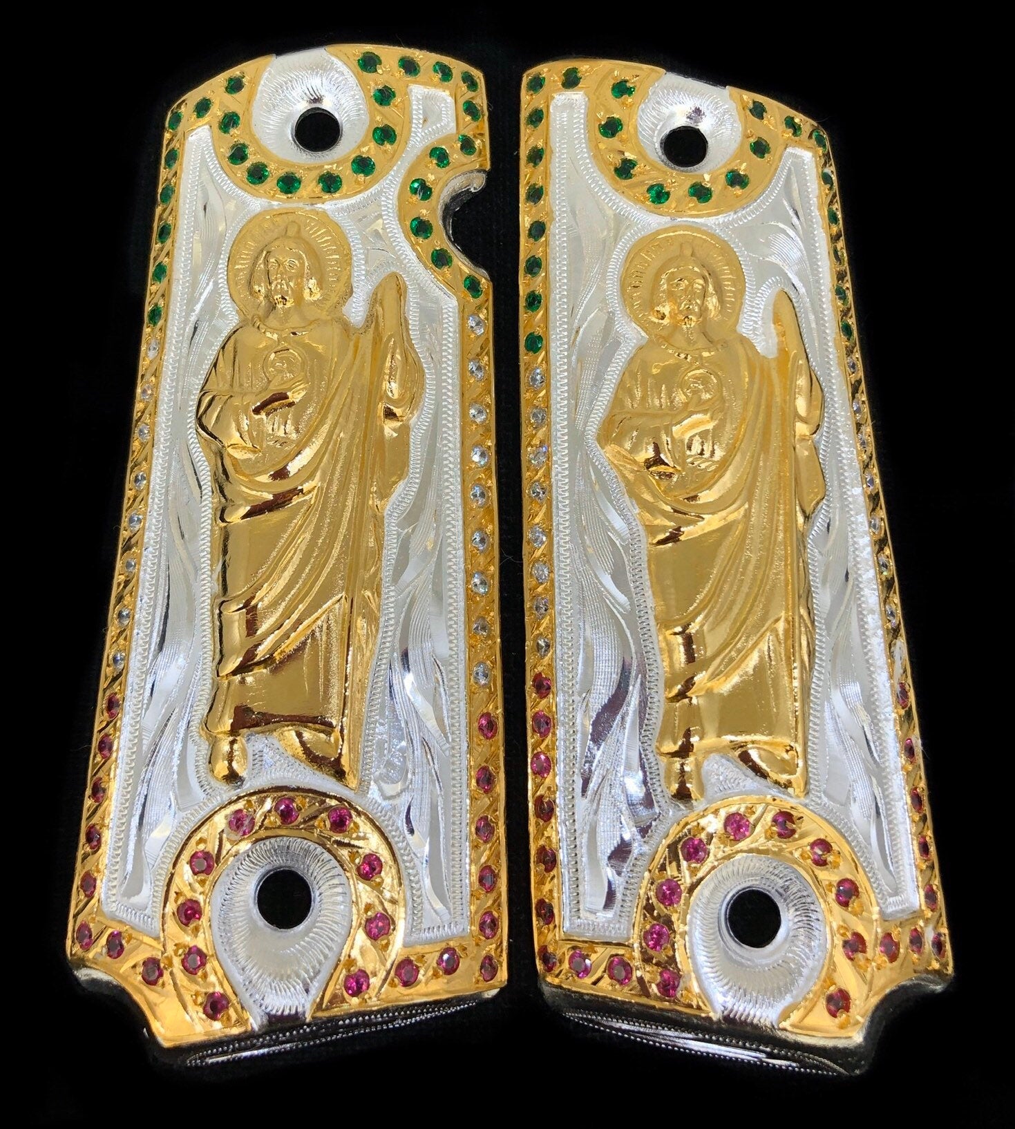 1911 Gold Plated Diamond Grips w/ 24K Gold Plated San Judas / St 1911 Gold Plated Diamond Grips w/ 24K Gold Plated San Judas / St