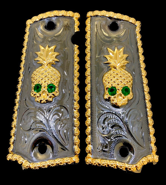 1911 • Gun Grips • Pineapple Skull Calavera Pina • Colt • Cachas • Springfield  • Kimber • Rock Island