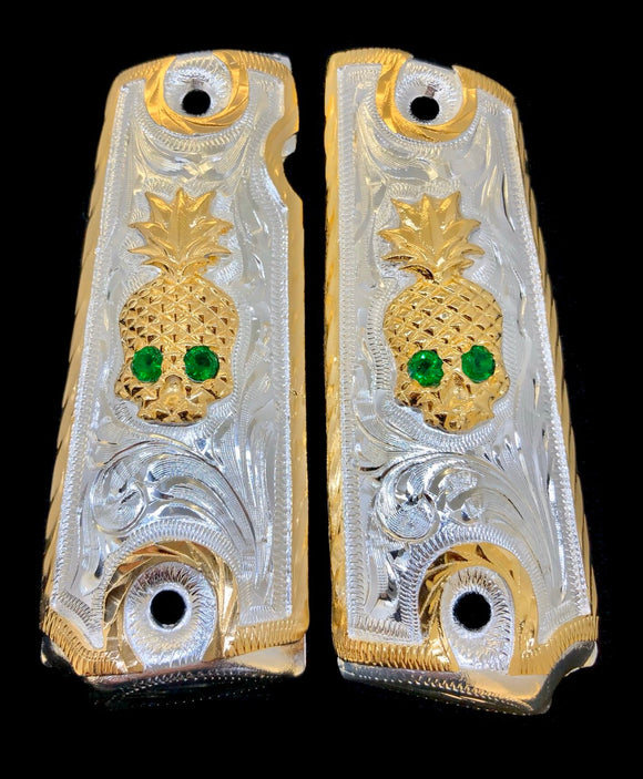 1911 Gun Grips  Pineapple Skull Calavera Pina Cachas