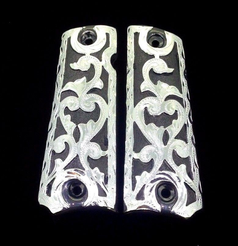 1911 Gun Grips Full Size Black And Silver Tone Blanca J 1911-gun-grips-full-size-black-and-silver-tone-blanca-j