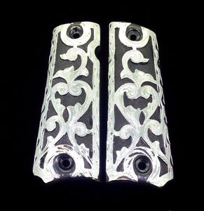 1911 Gun Grips Full Size Black and Silver Tone