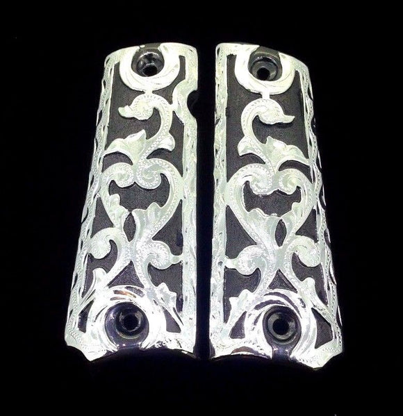 1911 Gun Grips Full Size Black and Silver Tone