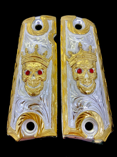 1911 Pistol Grips Full Size - Jesus Nickel Gold Grips For Kimber, Colt, Springfield 1911 Models